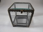Vintage Gold Ormolu Jewelry Casket Trinket Vanity Box 3       Square Beveled Glass