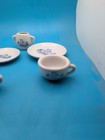 Vintage  Japan  Blue Willow  5pc Child   s Tea Set -  White Wicker Hope Chest
