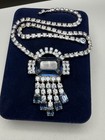 Rhinestone Necklace Sky Blue   Royal Blue Vtg Beautiful Art Deco Style 16    1950s