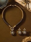 Victorian Vintage Revival Rhinestone Inlaid Heart Black Earrings   Necklace Sets