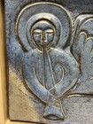 Beautiful Art Pottery Tile Of Angel With Trumpet In Light Wood Frame 18    X 12   