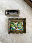 Vintage Brass Match Holder   Tray Set     Enamel Floral Matchbox Cover  Coastal