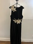 New Floor-length Formal Gown Size Large In Black With Gold Leaf Appliqu  