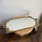 Vintage 1940s-1960s Tray Mirror 14  X 8  Gold Plated Rose Clusters Handles Felt