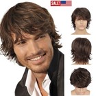 Men s Short Brown Wig Natural Fluffy Synthetic Hair Wig Heat Resistant Daily Usa