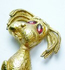 Super Cute Vintage Textured Gold Tone Puppy Dog Brooch Pin   Rhinestone Eyes
