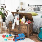 Retro Wooden Look Storage Chest With Hinge  Entryway Storage Bench Supports