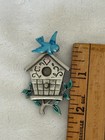 Vintage Jonette Jewelry  jj  Pewter-tone Birdhouse Brooch pin