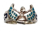 Vintage Egyptian 900 Silver Isis Ring Turquoise Inlay Wings Size 10