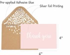 Thank You Cards - Blank 50 Pack Pink With Silver Foiled  thank You  Printed W   
