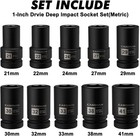 10pcs 1-inch Drive Deep Impact Socket Set  Metric  Cr-mo  21 22 24 27 29 30 32 3
