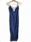 Vintage Roberta Navy Blue Lace Maxi Dress Ivory Bow Y2k Formal