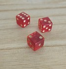 3 Vintage 1950s Mini Bakelite Dice  Collectible  Translucent Red With White Dots