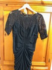 Tadashi Shoji Women s 10 Blue Embroidered Beaded Lace Ruched Gown Dress  read