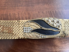 Women s Gold Tone Fish Scales Stretch Belt Rhinestone Buckle Wide 1980 s-90s