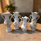 Set Of 4 Vintage Betson Porcelain Hobnail Bud Vases Gold Gilt Pink Roses Japan