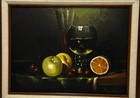 Vintage Original Still Life Fruit Wine Glass Oil Painting By L a Anthony Franzia