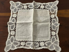 Antique Tape Lace   Embroidery Handkerchief Hanky  Wedding  Bridal  Bride 10  Sq