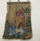     a Purse     vintage Antique Micro Beaded Scenic Bag Castle 24k Gold Plated Frame