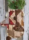 Primitive Mitten Antique Quilt Handmade Ornament Pine Berries Christmas-d