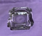 Mcm Art Deco Vtg Clear Glass Square Ashtray Heavy Thick Glass Trinket 4 X 4        
