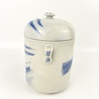 Vintage Chinese Hand Painted Pottery Blue White 6 25  Tea Jar Lids Very Good