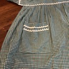 Vintage Handmade Green White Gingham Kitchen Apron White Trim