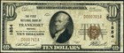 Frankfort In-indiana  10 1929 T-1 National Bank Note Ch   1854 Fnb Fine 
