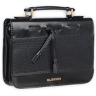  Women s Black Vegan Leather Croc Style Bible Cover With Tassels  Blessed Large