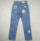 Vintage Lee High Waist Jeans Hand Painted Egyptian Art To Wear Studded 26 Ooak