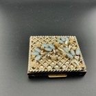 Vtg Compact Goldt Glass Stones Rhinestones Faux Pearls Mirrored 3    Diameter