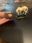 Vintage Chinese Hand Carved Small White Horse  2  Figurines On Wood Base