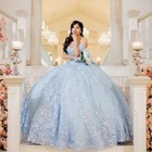 Sky Blue Quinceanera Dresses Off The Shoulder Lace Appliques Bow Party Birthday