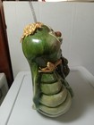 Vtg Ceramic Snail Coin Bank Straw Hat Tentacles Green brown