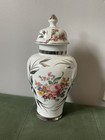 Vintage Floral Porcelain Urn Lidded Ginger Jar Vase Silver Trim Decorative