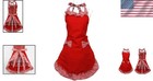 Cotton Red Apron For Women Girls Vintage Cooking Apron With Pockets Gift