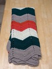 Crocheted Afghan Handmade Vintage Chevron Zigzag Pattern 40 x46  Green Orange   