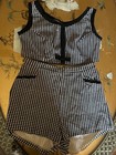 Vintage 1960s Women   s Black White Houndstooth 2 Piece Shorts Bathing Suit Sz 42