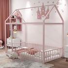 Twin Size Metal Bed House Bed Frame With Fence  For Kids  Teens  Girls  Boys 