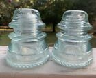 Lot Of 2 Two Hemingray No 42 Clear Ice Aqua Glass Predrilled Insulators