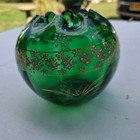 Antique Hand Blown Bohemian Green Glass Rose Bowl