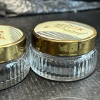 Set Of 2 Vintage Vanity Loose Powder Jars Glass With Blue Floral Lid 2 25   