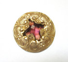 Antique Hatpin Large Amethyst Glass Embossed Brass