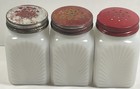 Vintage 3 Pc Dutch Boy Girl Salt Pepper Sugar Shaker Set Hazel Atlas Milk Glass 