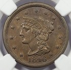 1846 Braided Hair Large Cent Ngc Au Details Bn Cleaned N-11 Medium Date