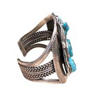 Vintage Old Pawn Navajo Heavy Gauge Sterling Silver   Turquoise Cuff Bracelet