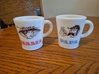2 Vintage Mama   Papa Hazel Atlas Milk Glass Coffee Cup Mug Set C Handles  2