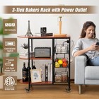 Rolling Kitchen Cart With Power Outlet 3 Tier Baskets for Microwave   Coffee Bar