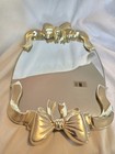 Vintage Oval Mirror Vanity Tray W  Gold Colored Bow And Ribbon Handles Cute Read