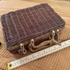 Vintage 1970s Woven Wicker Rattan Picnic Basket Red Plaid Lining 9   x7   